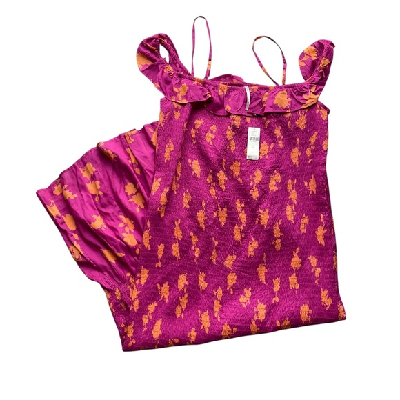 NWT By Anthropologie Smocked Off-The-Shoulder Midi Dress Size Large Magenta - Picture 9 of 10